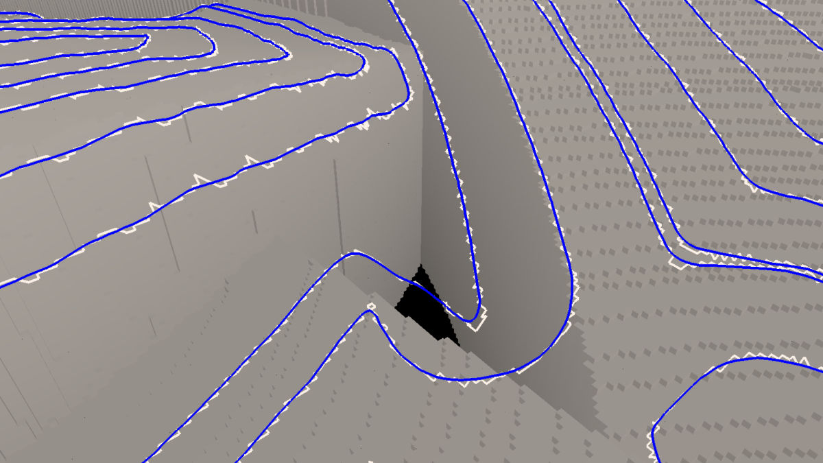 The illustration shows toolpaths with a staircase-shaped pattern and approximated rounded toolpaths above.