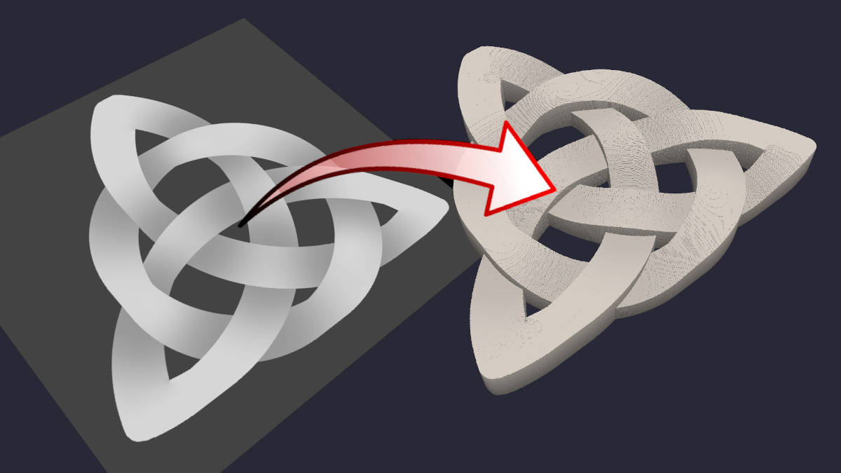 The illustration shows the transformation of a graphic into a 3D model (heightmap).